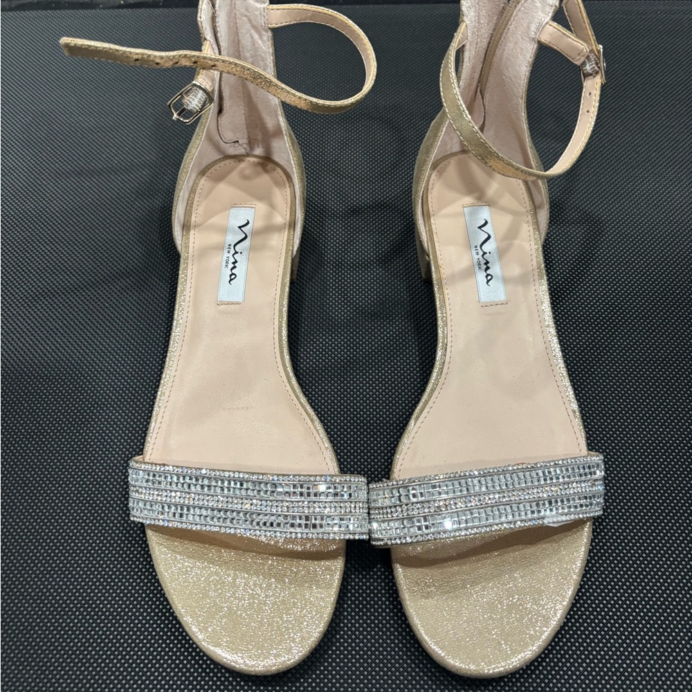 Nina Gold and Silver Heels with Glamorous Embellishments- Brand New